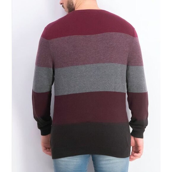 Tasso Elba Crew Neck Sweater Striped Colorblock Red Plum Gray Men's Size XL NWT - Picture 2 of 9